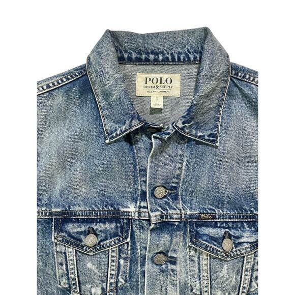Polo Ralph Lauren Trucker Jacket Denim & Supply Men Sm Women Lg Back Flag Patch - Picture 3 of 9